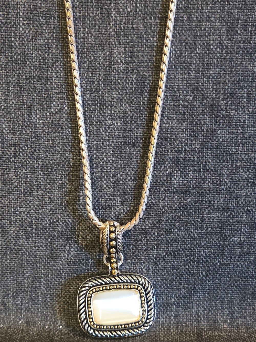 Sterling Silver Two-Tone White Stone Pendant Necklace